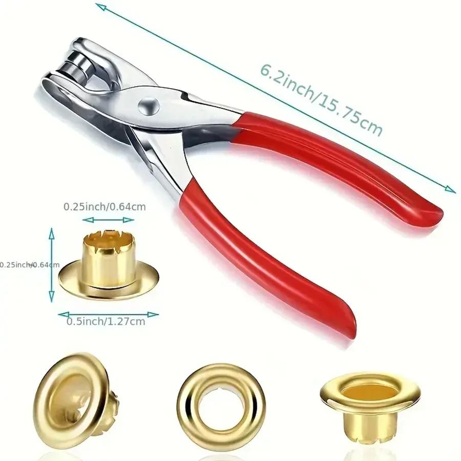 1Set 1/4 Inch Grommet Eyelet Plier Set, Eyelet Hole Punch Pliers Kit With 100 Metal Eyelets, Grommet Tool Kit For Leather Cloth