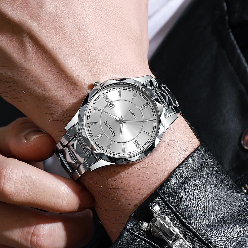 Quartz Mens Watch With Luminescent Dial Calendar Business Style For Adults