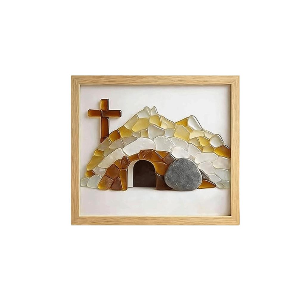 

Handmade Risen Empty Tomb Frame Funny Cute Simulation Sea Glass Cross Creative 20cm Resin Cave Crystal Crucifix Festival Gifts бежевый