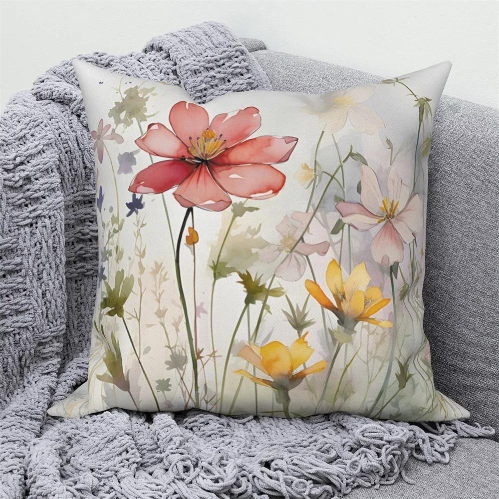 Customizable Watercolor Floral Plant Sofa Bed Cushion Cover Family Room Decor Throw Pillow Cover
