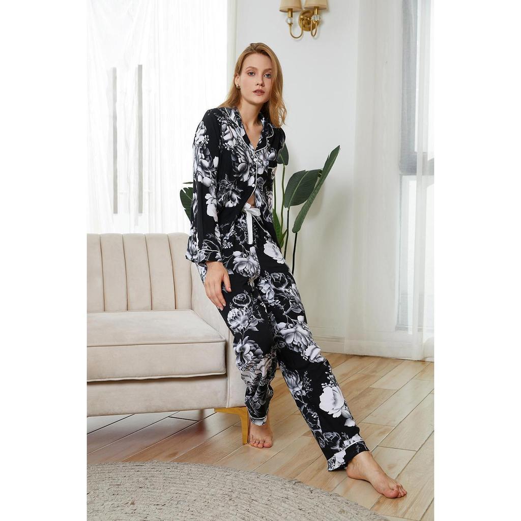 European and American Pajamas Women's Autumn and Winter Long-sleeved Trousers Homewear Suit Can Be Worn Outside Ebay