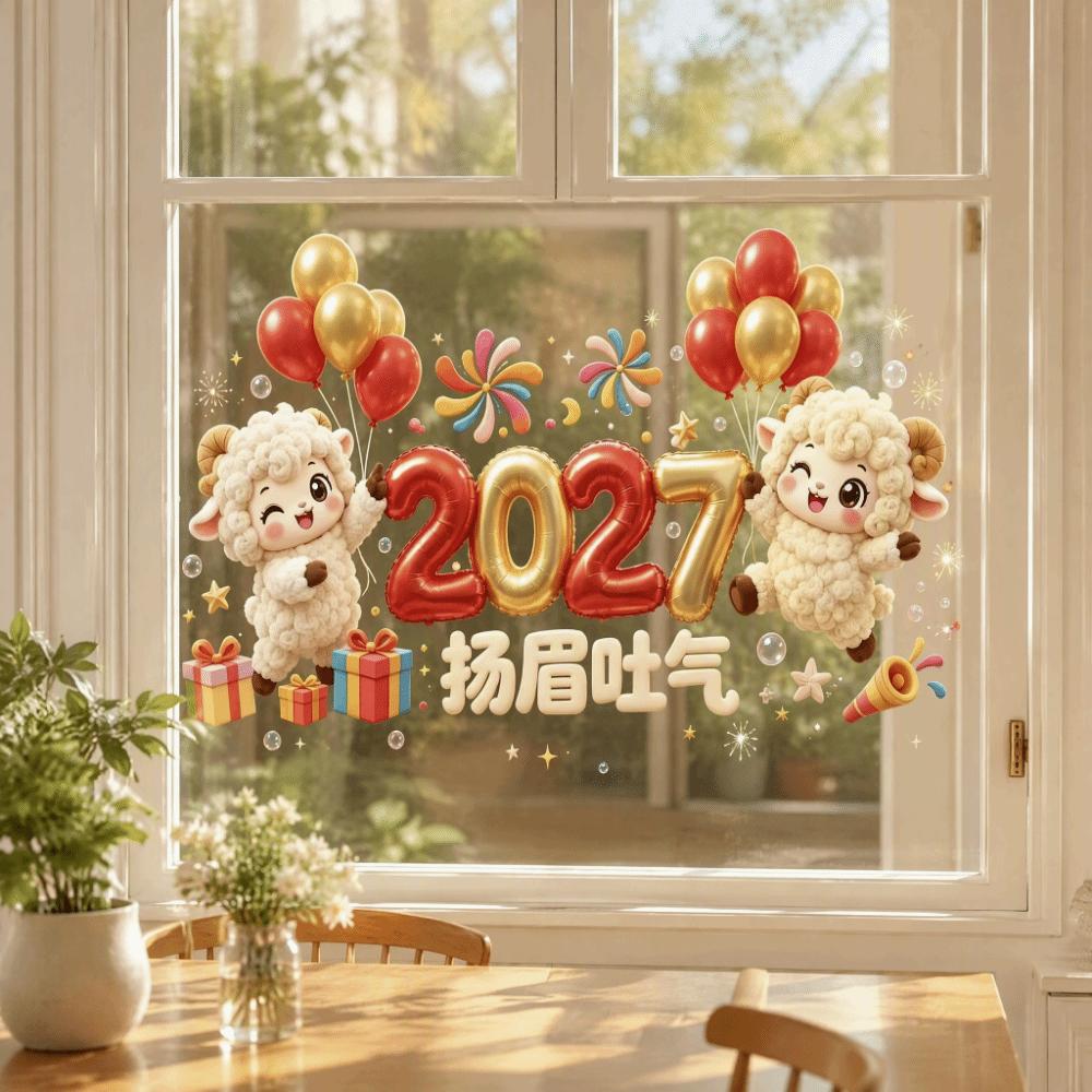 DIY 2027 Static Cling Decal Waterproof Two-sided Door Stickers Party Supplies