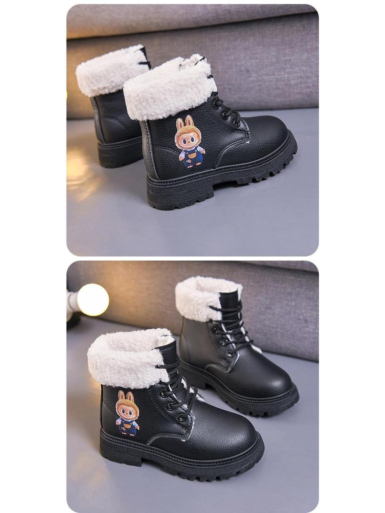 Versatile 2025 Autumn/Winter Cartoon Waterproof Leather Martin Boots for Toddlers - Boys & Girls