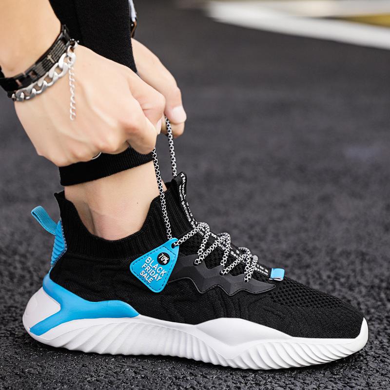 Men's Flyknit Sports Shoes Casual Mesh Breathable Single Shoes Front Lace Up Sneaker Lightweight Running Shoes 39-44