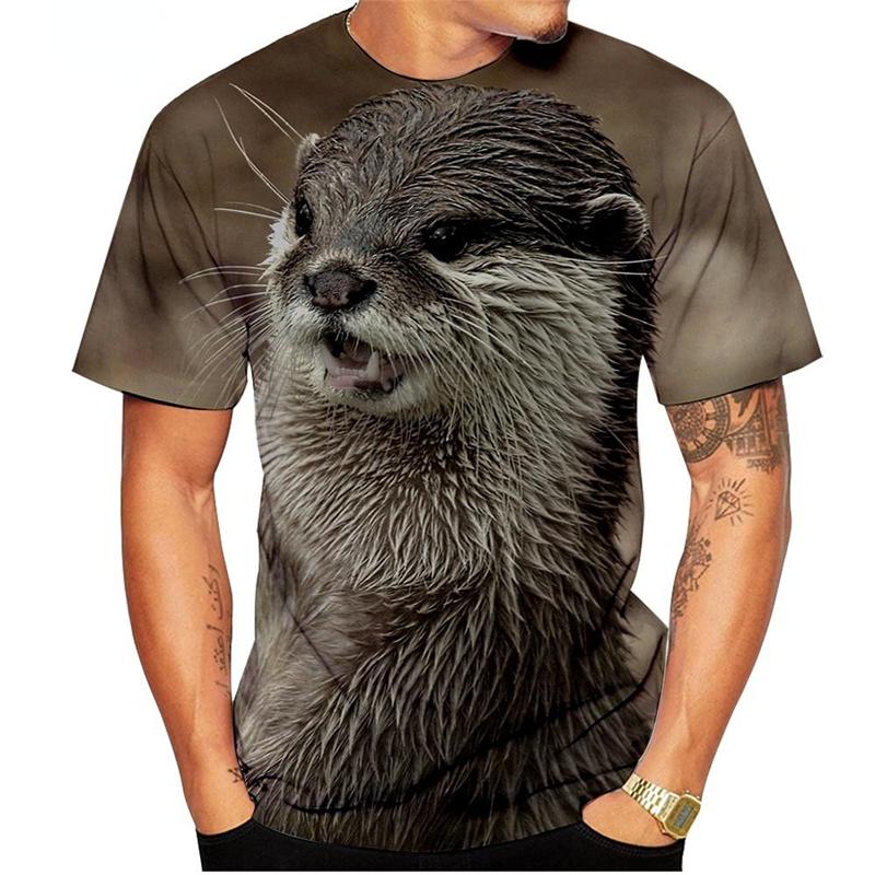 Roztomilá trička s grafikou vydra Letní móda Krátký rukáv Legrační 3D Zvířata s potiskem Muži Ženy Trička Neformální Volné Trička Harajuku