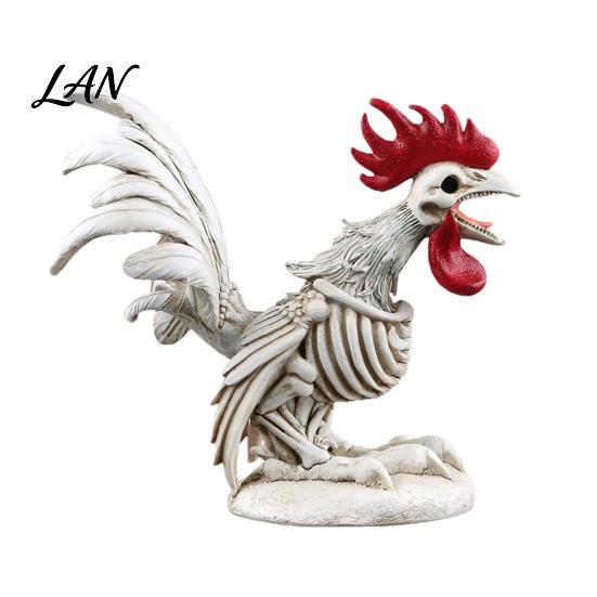 Spooky Gothic Home Ornament Halloween Skeleton Rooster, Lifelike Chicken Decoration, Animal Festival Gift for Collectors Bone Statue Desktop