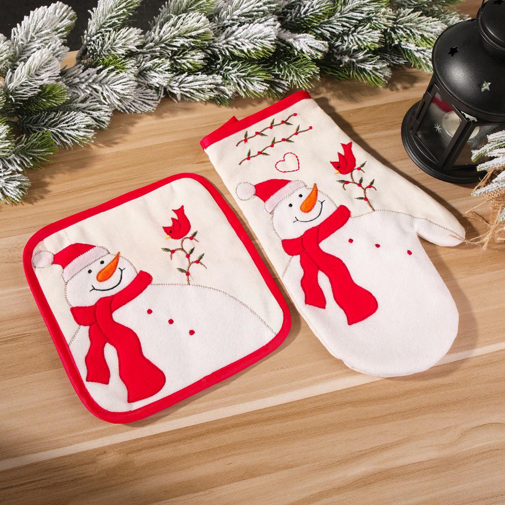 Grenzüberschreitendes Weihnachts-Schneemann-Tischset und Topfhandschuh-Set