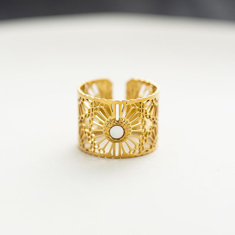 Muschel Hohl Blume Spitze Titanstahl Ring Französisch Schlicht Retro Öffnend Damen Verstellbarer Ring
