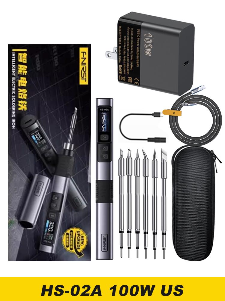 FNIRSI HS-02 Soldering Iron Smart Sleep IPS Color Display Screen 100-450℃ Soldering Rework Station PD100W Portable Repair Tool