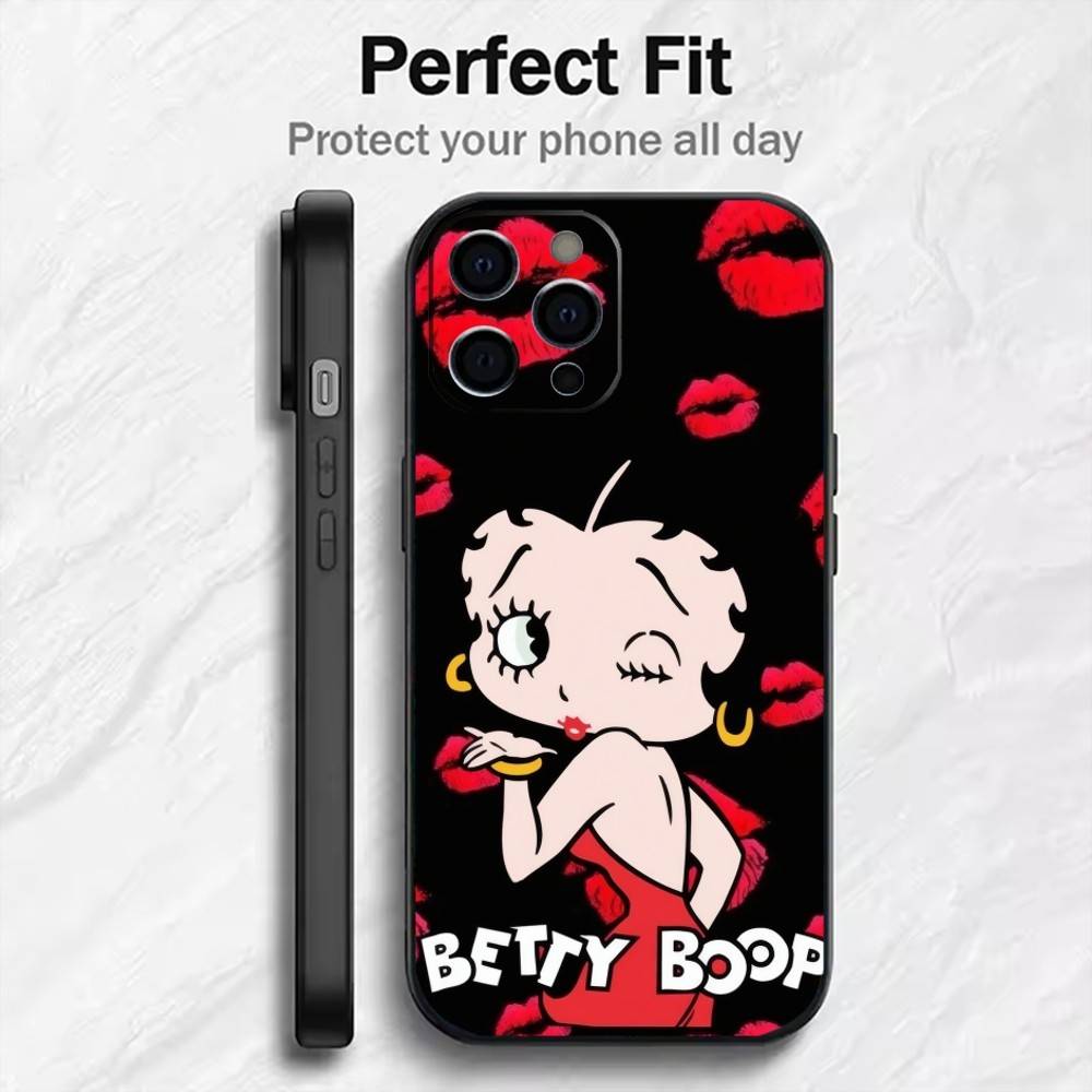 Retro B-Betty-BoopS Cartoon Phone Case For iPhone17,16,15,14,13,12 Plus,Max Soft Silicone Black Cover