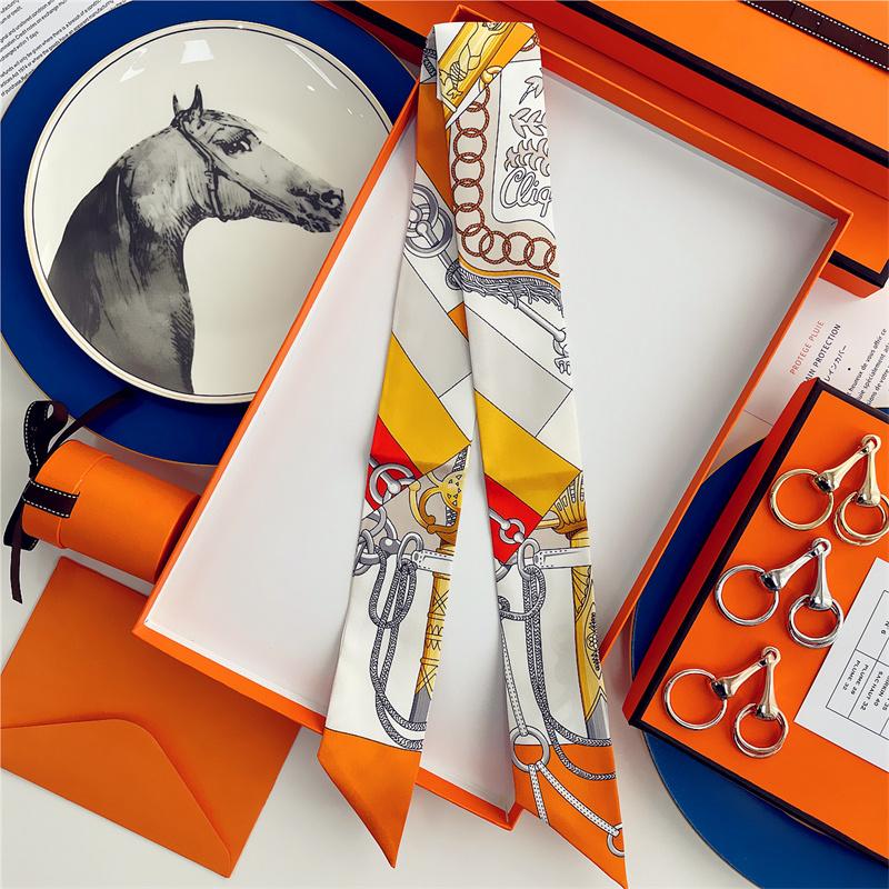 Cachecol de Seda 100% de Alta Qualidade Marca de Luxo Mulheres Faixa de Cabeça Faixa de Cabelo Foulard Gravata Lenço de Pescoço Cachecóis Skinny Acessórios