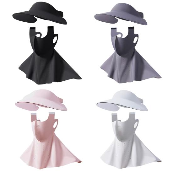 Women Hat with Face Guard Shawl Sun-Proof Breathable Solid Color Design Sun Hat Elastic Large Head Circumference Empty Top Hat