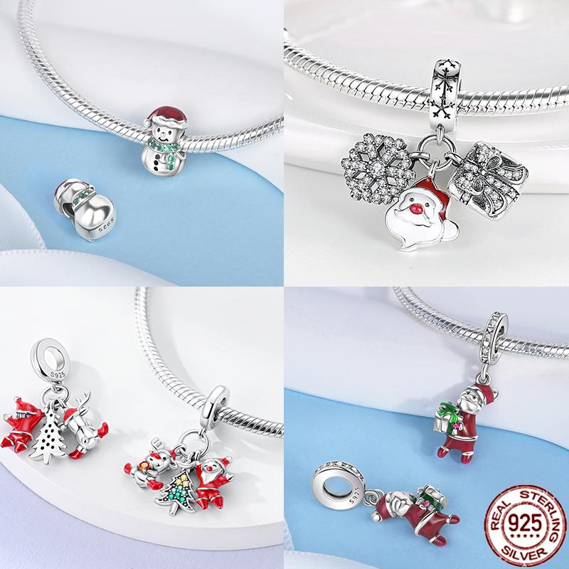 Christmas Charms Copper Fit Pendant Original Bracelets Santa Claus Snowflake Tree Gingerbread Man Beads Diy Jewelry