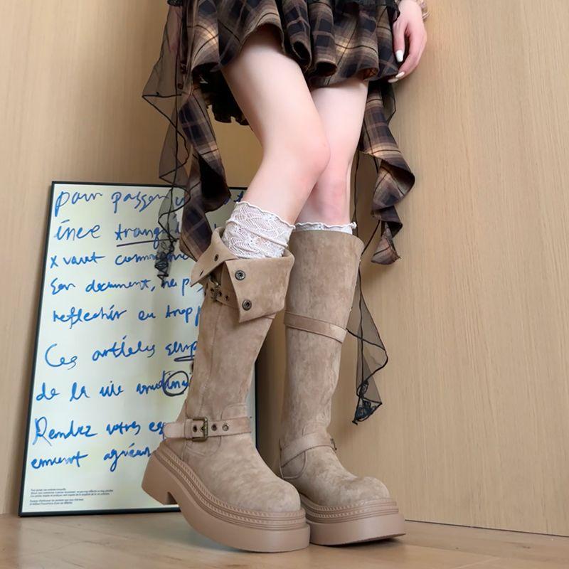 Maillard two wear folded thick-soled boots children's 2025 autumn and winter new thick heel but knee boots knight boots