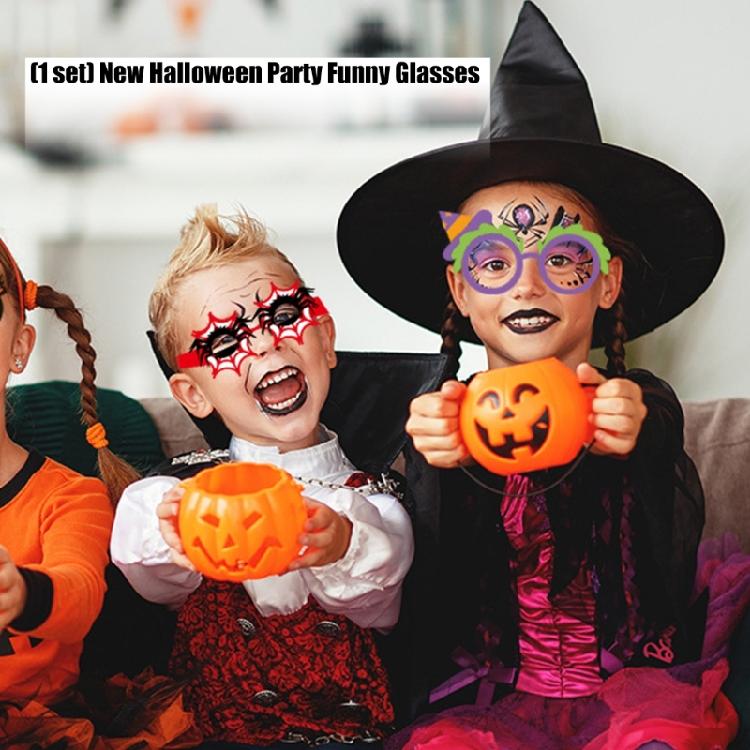 6Pcs/set Funny Halloween Party Eyeglasses Halloween Paper Glasses,Witch Bat Pumpkin Glasses Frames for Cosplay Party