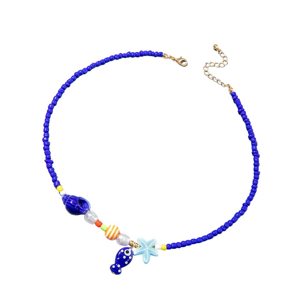 Bohemian Starfish Pendant Pearls Bead Necklace Adjustable Length Portable Jewelry for Beach Vacation and Parties