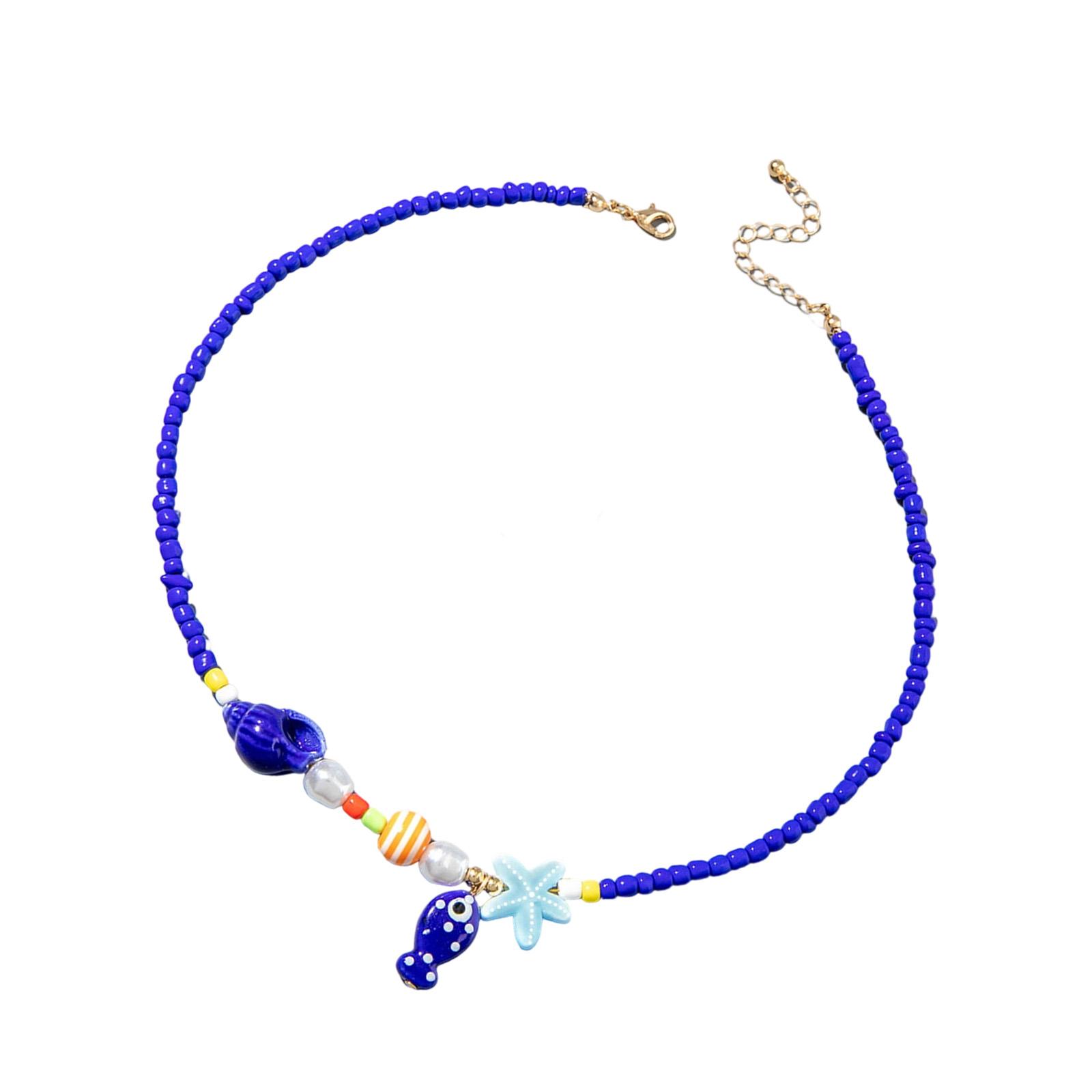 

Богемское ожерелье с подвеской в виде морской звезды, жемчугом и бусинами, регулируемой длины, портативные украшения для пляжного отдыха и вечеринок темно-синий