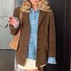 Brown Suede Retro Lapel Loose Jacket Autumn and Winter Maillard Suit Women