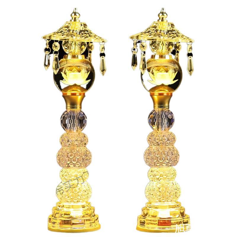 Buddha Altar Seven-Color Crystal Lotus Lamp, Plug-in Pair for Year of the Horse