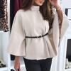 Women's Fashion Solid Waist Tie Woolen Cape Coat