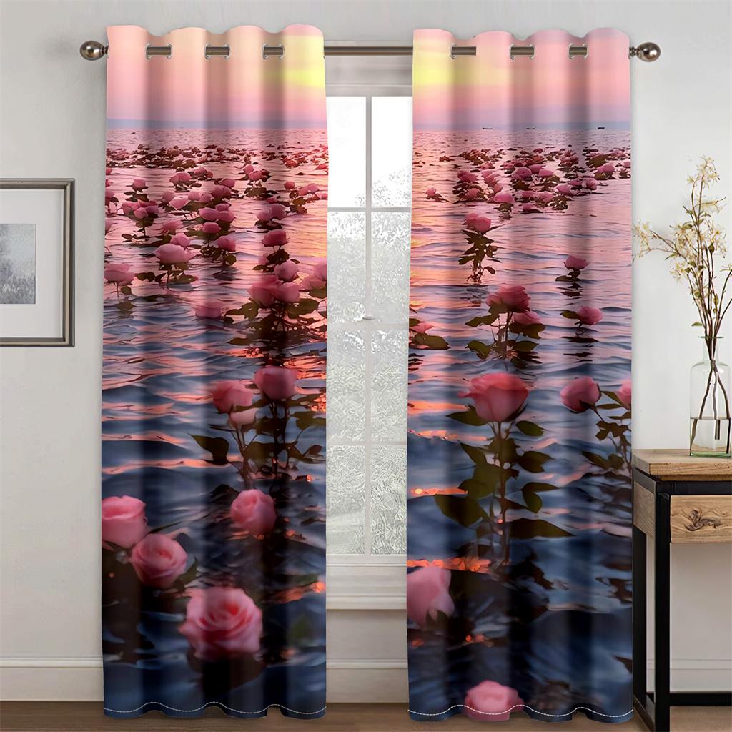 Nice White Red Rose Flower Sunshade Curtains 2 Panel Girls Room Bedroom Living Room Modern Home Decor Curtains