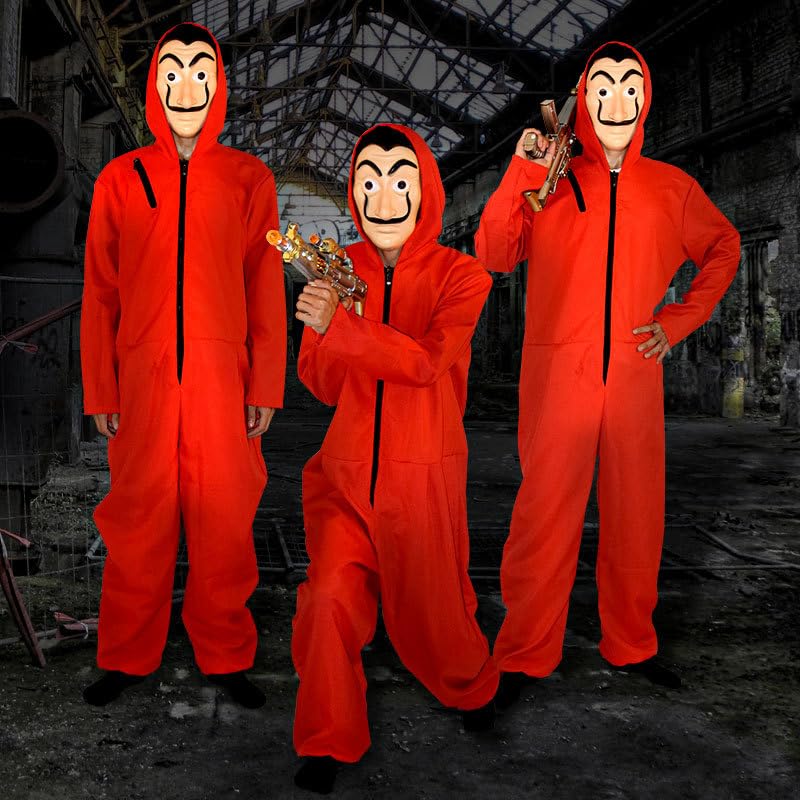 Dtekeac Paper House Cosplay Jumpsuit with Halloween Height Unisex for Adults and Event Stage Performance School Cultural Christmas Costume Mask,