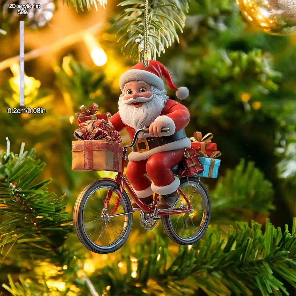 Acrylic Winter Decorative Hanging Cartoon Santa Claus Bicycle Gifts Christmas Pendants Christmas Tree Decoration, Durable Acrylic Sign