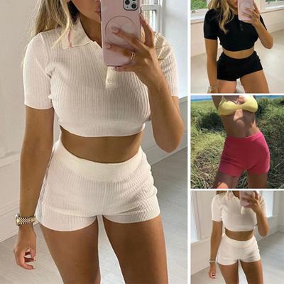 Damen Rippstrickshorts Slim Fit Trainingsshorts Gymshorts Hohe Taille Bauchkontrolle