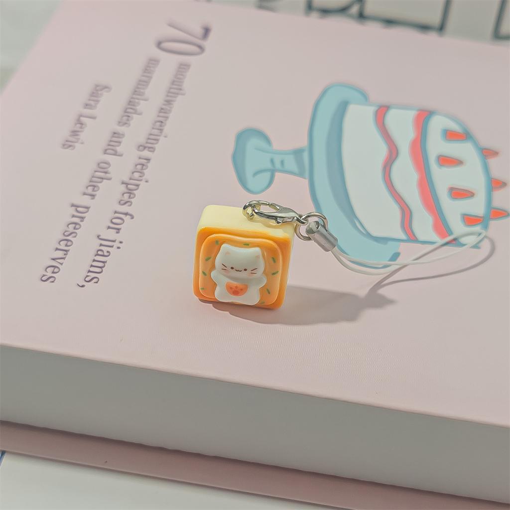 Z85 1/3pcs Set Japanese Style Cute Cat Bread Phone Charms Kitten Toast Keychains Kawaii Lanyard Pendant for Bags Perfect Gift