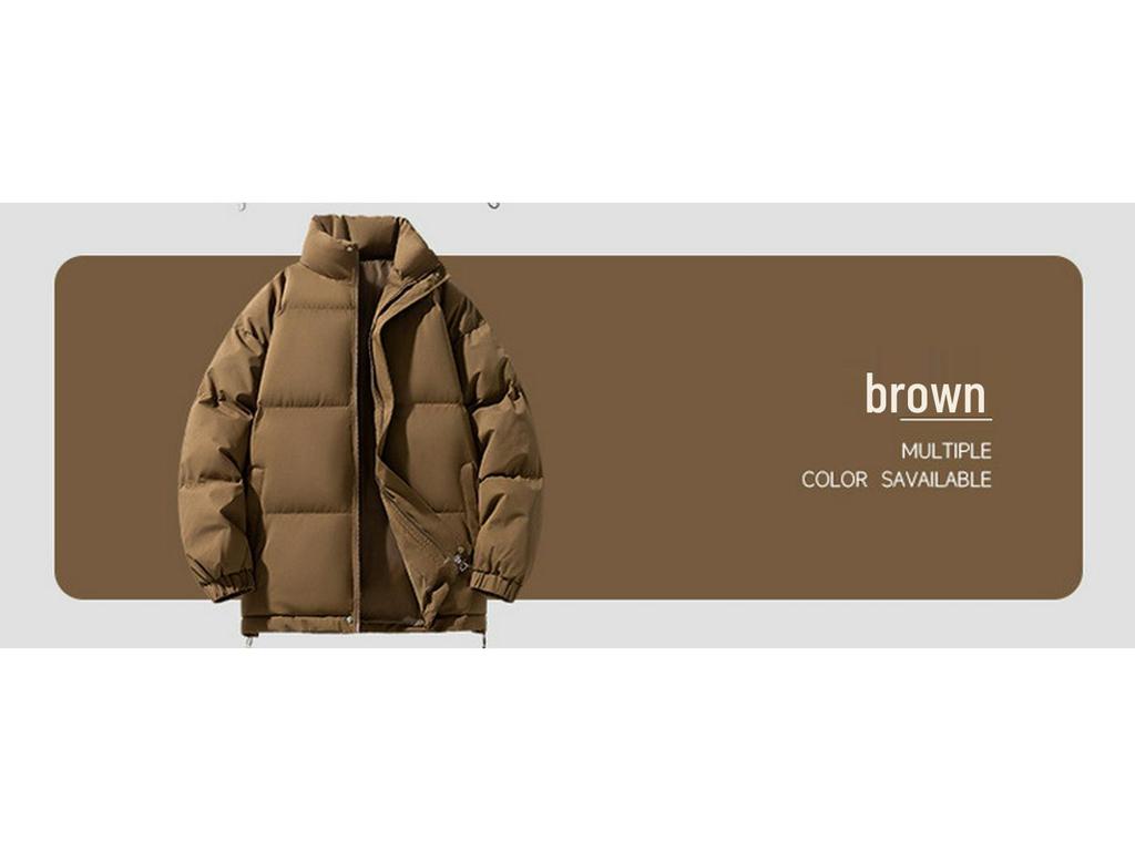 Men's Trendy Winter Down Coat: Loose, Thick Cotton-Padded Stand-Up Collar Jacket, Solid Color, Versatile Outerwear for Couples