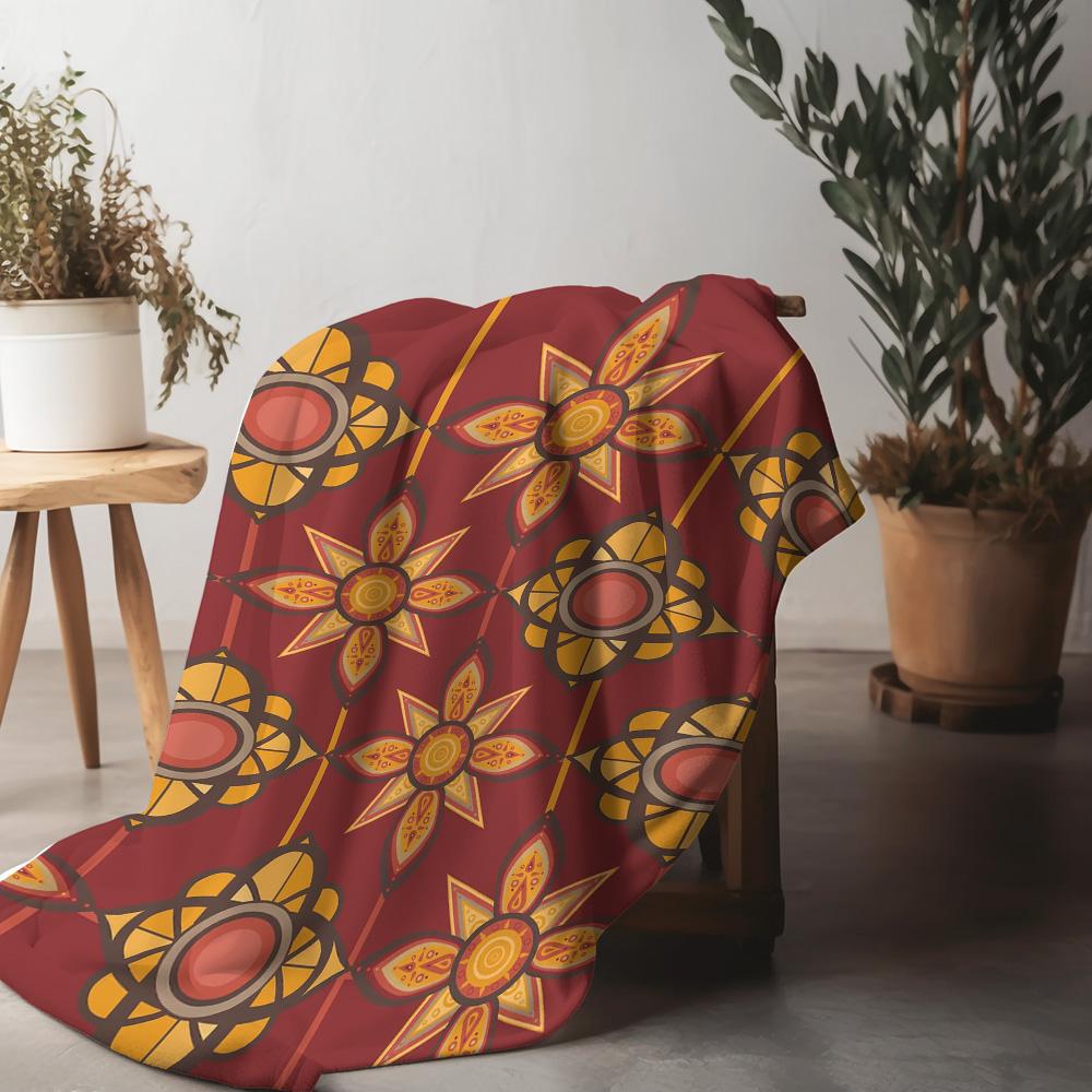 Vibrant African Kilimanjaro Pattern Throw Blanket Boho Decorative Bed Sofa Blanket Red Orange Geometric Design Throw Cover