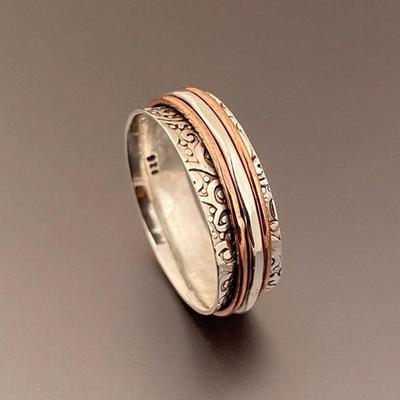 Solid 925 Sterling Silver Spinner Band Two Tone Ring, Bohemian Ring, Gift For Her, Silver Jewelry, Unisex Ring
