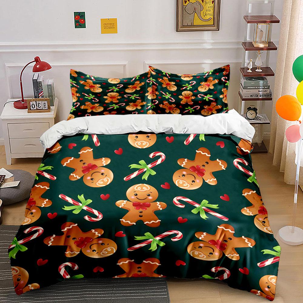 Gingerbread Candy Cane Print Bedding Duvet Cover Set Duvet Cover Pillowcases (1*Duvet Cover 2*Pillowcases, without duvet insert)