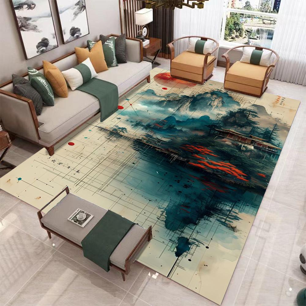 Modern Abstract Art Carpet Colorful Ink Splash Landscape Fusion Abstract Line Patterns NonSlip Rug For Living Room Decor