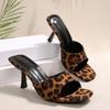 Fashion Sexy Square Toe Leopard Strap Slip On Sandals Women 2025 Summer High Heels Slippers Fashion Party Dress Slippers Plus Size 43
