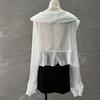 French V-Neck Ruffle Chiffon Blouse - Women's Summer Sun Protection Cardigan