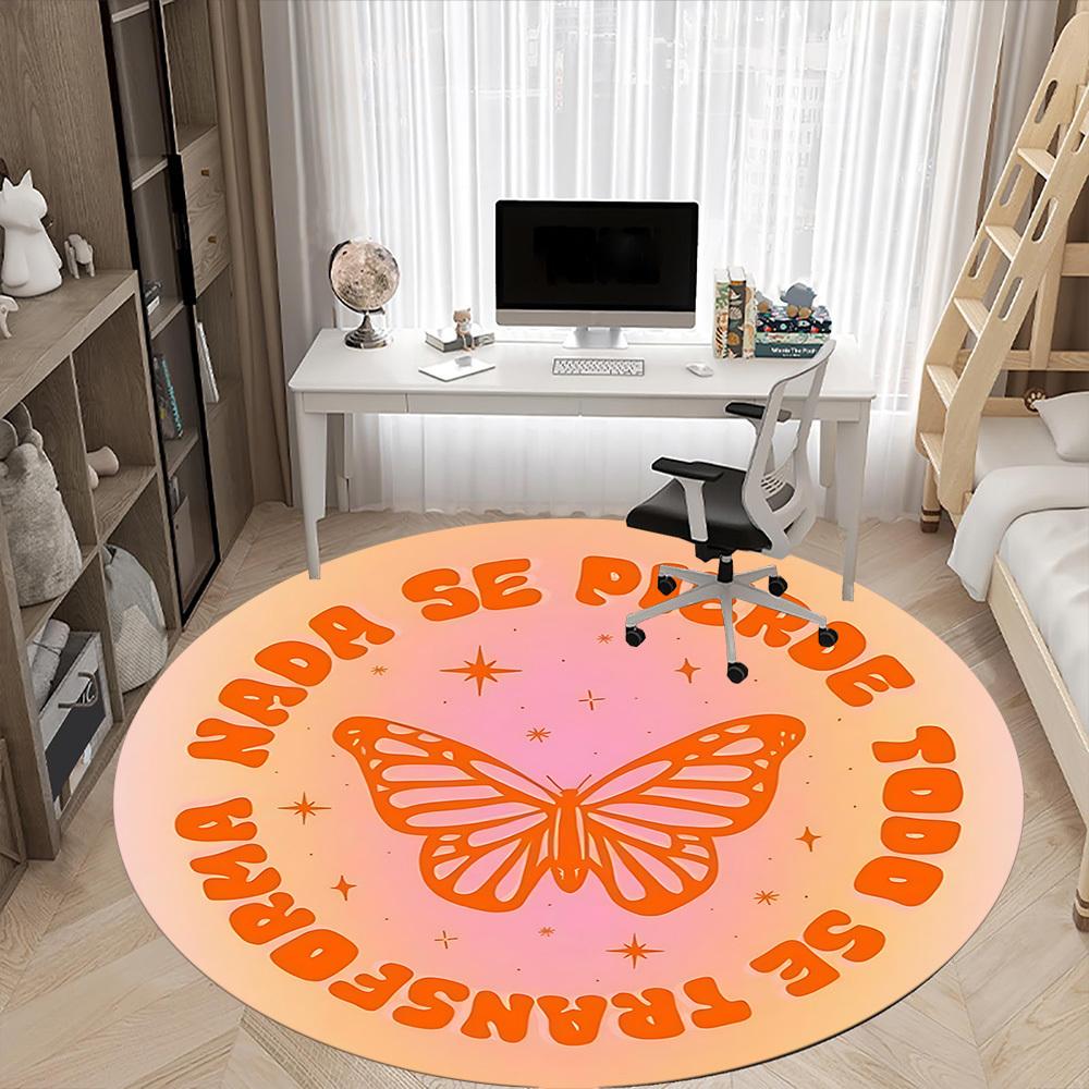 1pc Butterfly Transformation Office Round Area Rug,  Mat Suitable For Office, Under Office Chairs Bedroom Living Room Home Decor, Room Deco