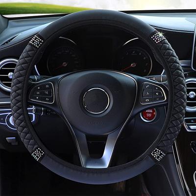 Capa de Volante de Couro Diamante para Mulheres Meninas, Protetor de Volante de Carro Universal 15 Polegadas