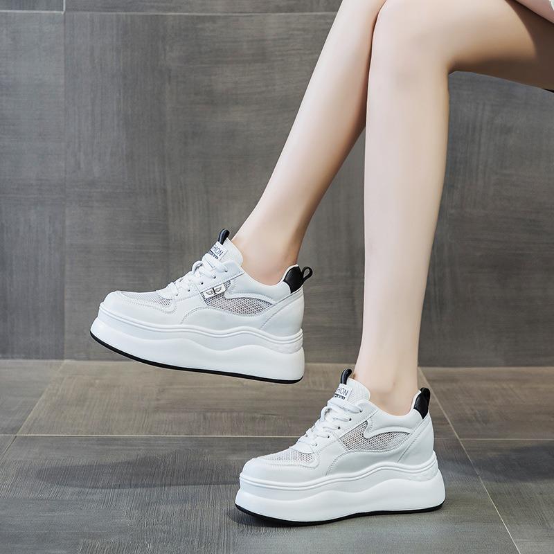 Spring and Autumn Four Seasons Women's Shoes New Wedge Heel Muffin Thick Sole Inner Height Increase Casual Shoes Small White Shoes Fleece