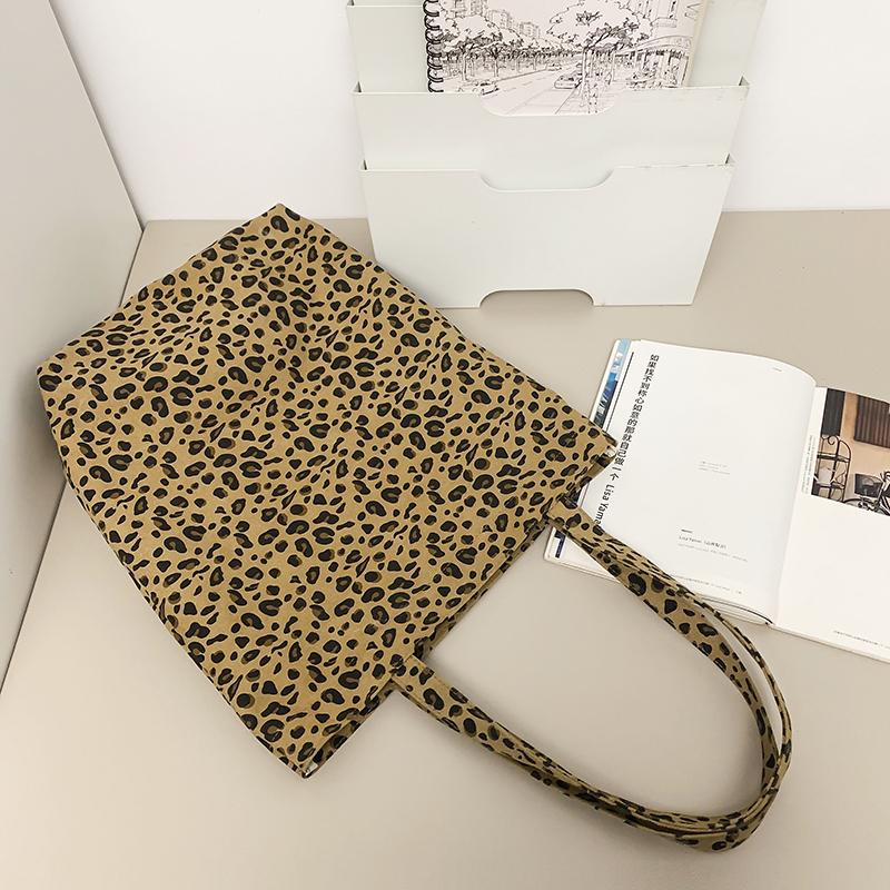 Leopard Print Large Capacity Tote Bag Women's Shoulder Bag Student Class Canvas Bag