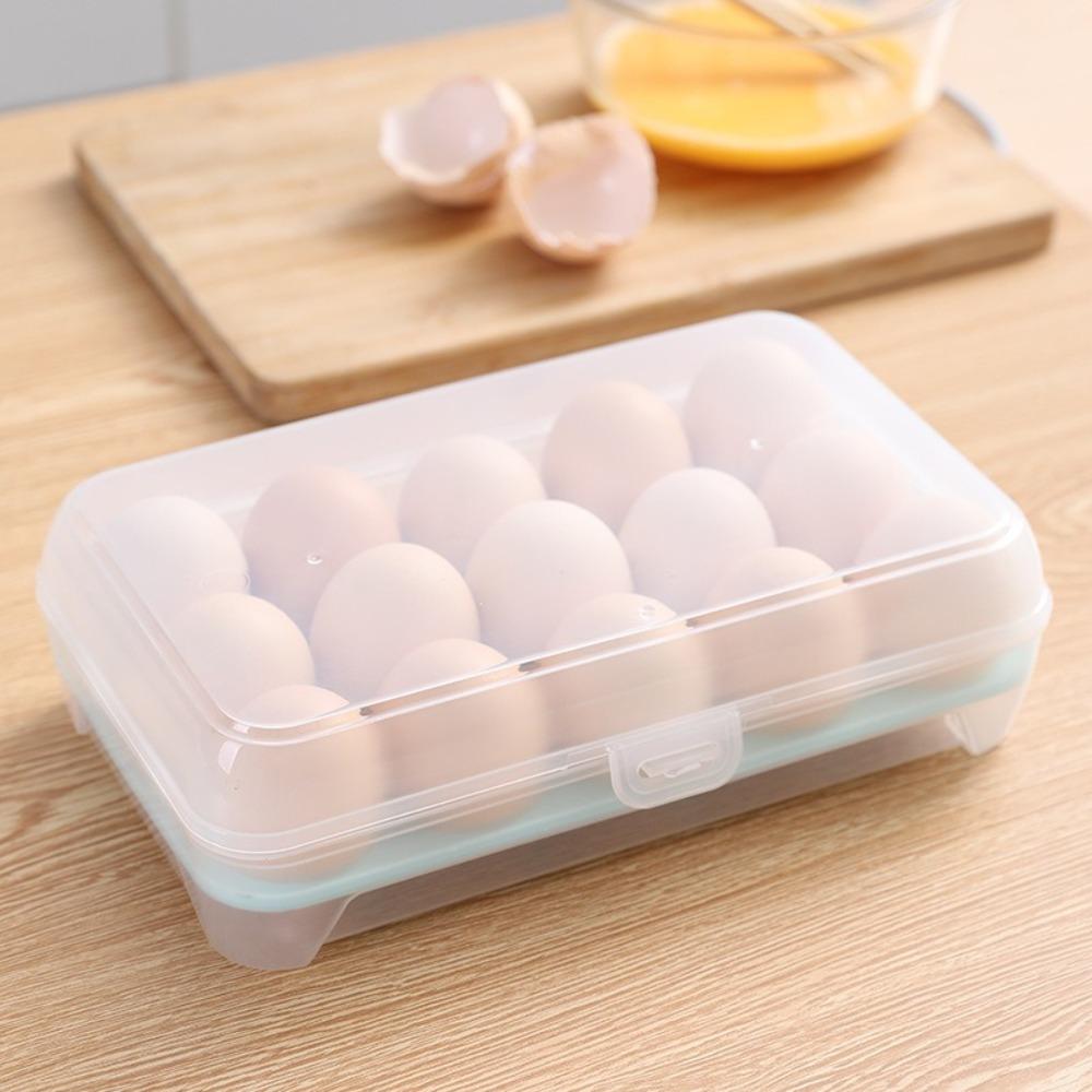 15 Grid Egg Organiser Tray with Lid Food Container Box New Egg Storage Box  Refrigerator