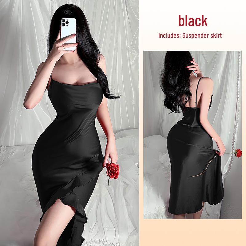 Chic Spaghetti Strap Ruffle Hem Slit Nightgown - Multi-color Loungewear