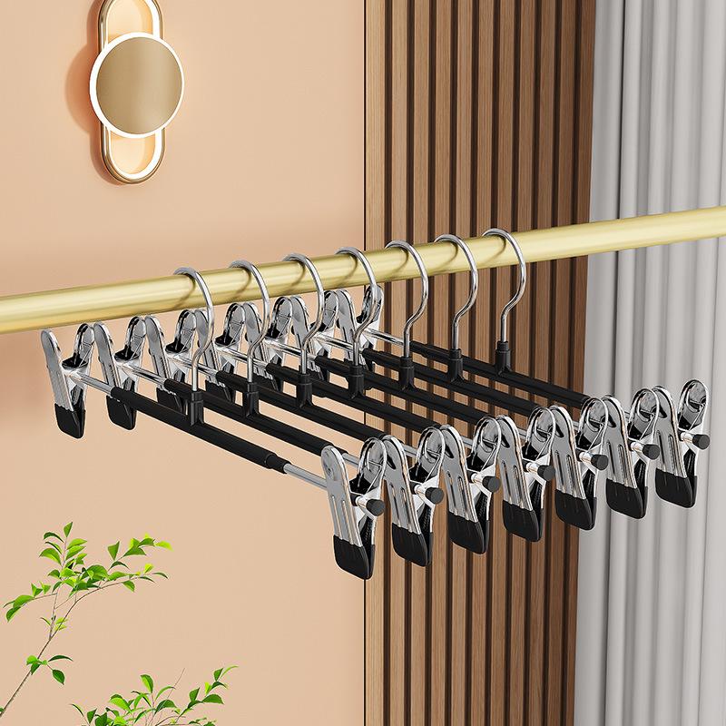 Stainless Steel Non-Slip Clothes Hanger with Plastic-Dipped Pants and Skirt Clips - Traceless Storage Solution