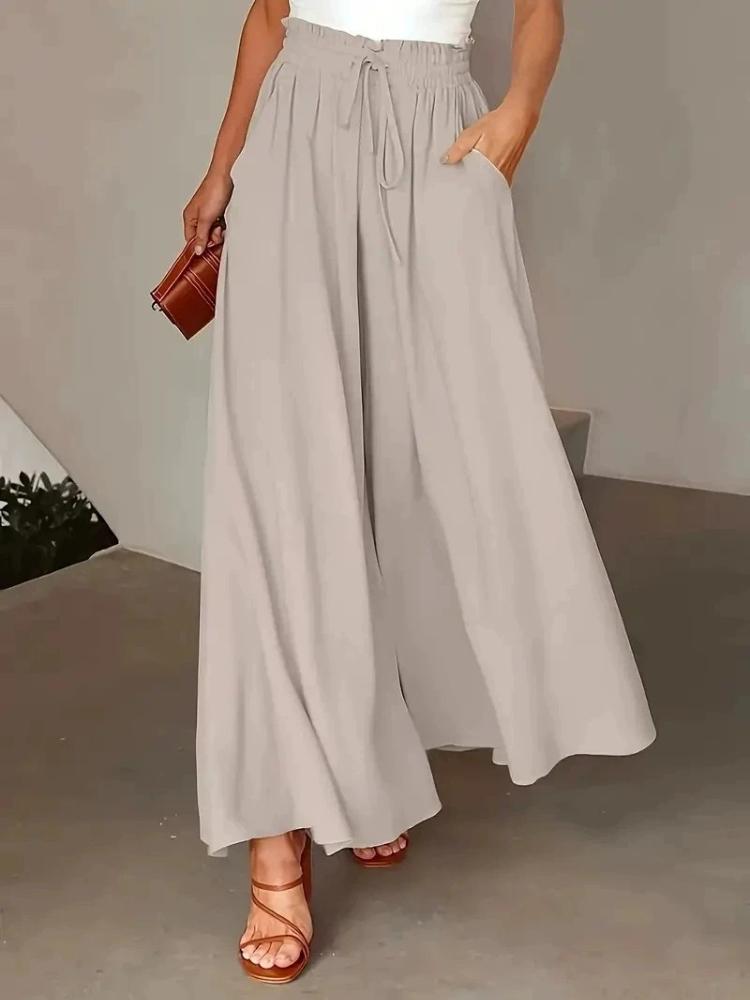 Summer Bohemian Wide-Leg Pants with Elastic Waist and Polka Dot Print Long Skirt Pants for Women