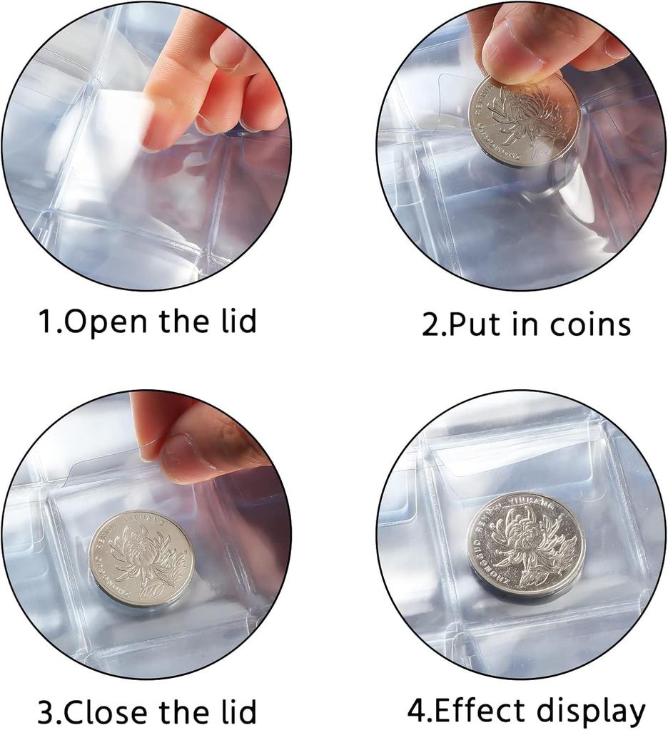 PAKESI Coin File, Coin Album, Holds 240 Coins, 4*4cm Pockets, Perfect for Commemorative Coins, Antique Coins, and Coin Collections