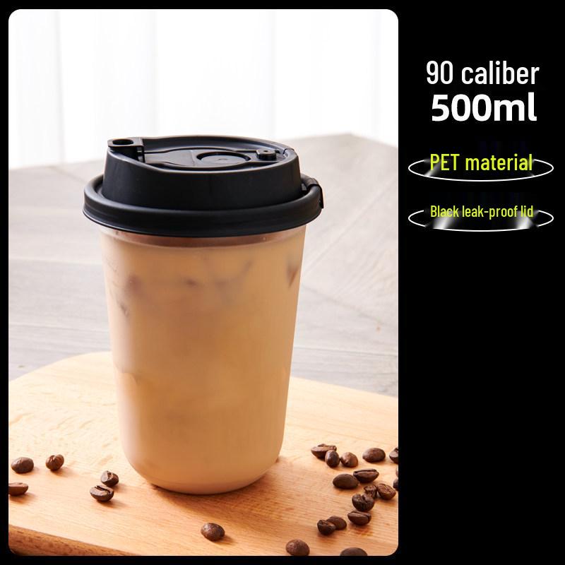 Transparent Disposable Coffee Cup with Lid, 90 Caliber, American Style for Cold Drinks, Milk Tea, Chubby Takeaway Cup