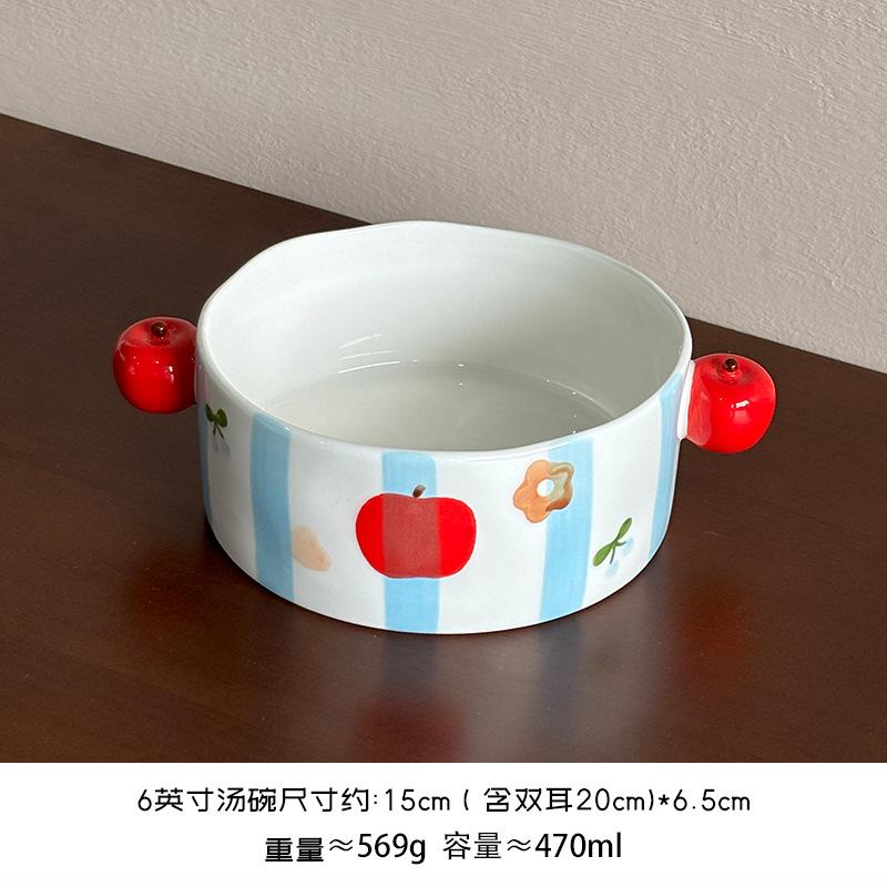 Handmade Creative Apple Ceramic Dinner Plate Cartoon Cute Childlike Ceramic Rice Bowl Household Dessert Bowl Salad Bowl