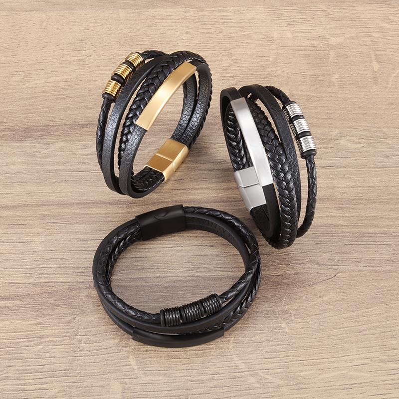 Classic Punk Metal Magnetic Clasp Multilayer Leather Bracelet for Men High Quality Handsome Party Jewelry Male Birthday Gift