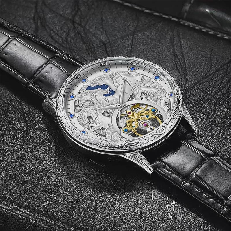 Men Fashion Design Horse Watches Leather Strap Automatic Mechanical Watches Men Luxury Tourbillon Wristwatches
