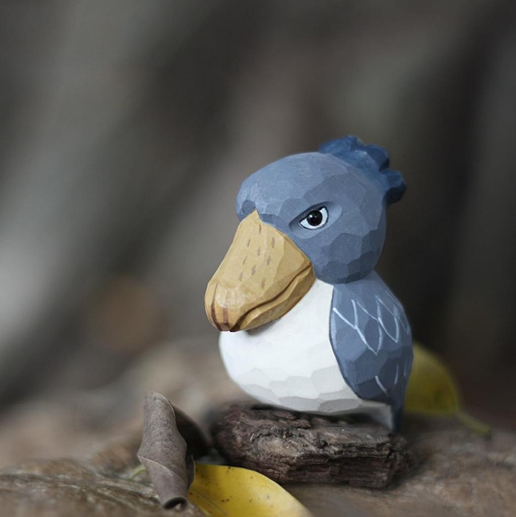 (hej!e) Shoebill Figurine, Baby Shoebill, Wooden Carving, Wooden Object, Scandinavian Decor, Interior Decoration, Doll, Handmade, Basswood, Small (Blu
